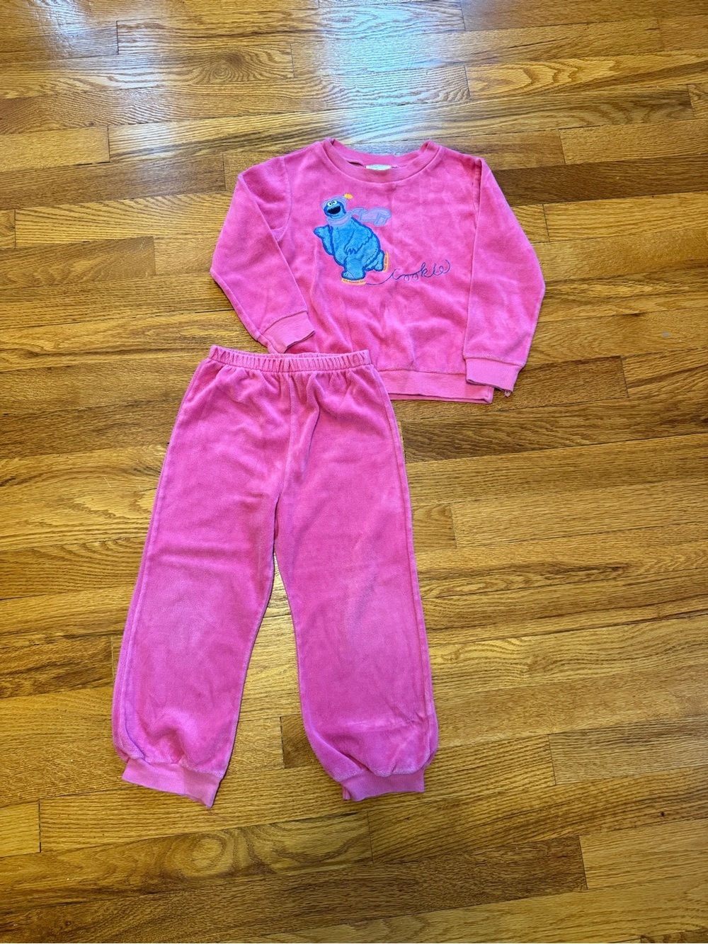 Vintage 80s 90s Cookie Monster Sesame Street Two Piece Set Velvet Sweatsuit 4T
